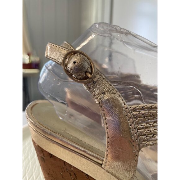 BCBGeneration Callista Wedge Sandals Size 9 Braided Strap Open Toe Gold Bohemian - Picture 8 of 12